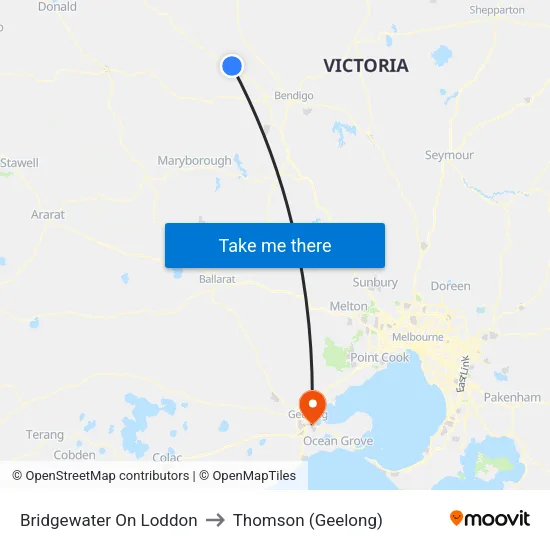 Bridgewater On Loddon to Thomson (Geelong) map