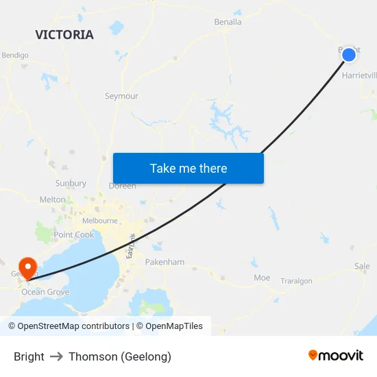 Bright to Thomson (Geelong) map