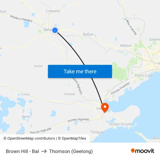 Brown Hill - Bal to Thomson (Geelong) map