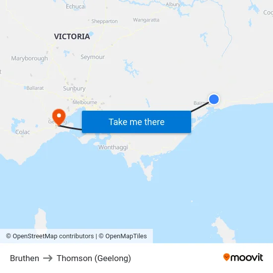Bruthen to Thomson (Geelong) map
