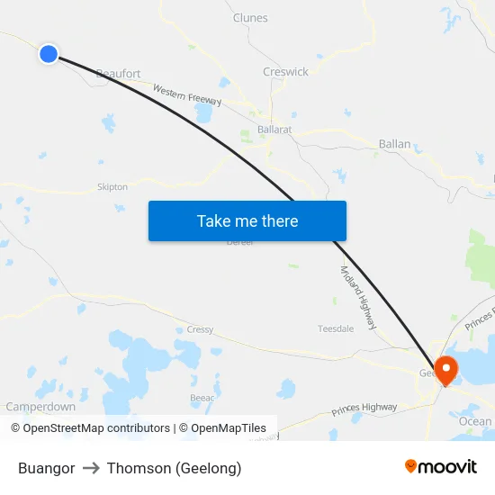 Buangor to Thomson (Geelong) map