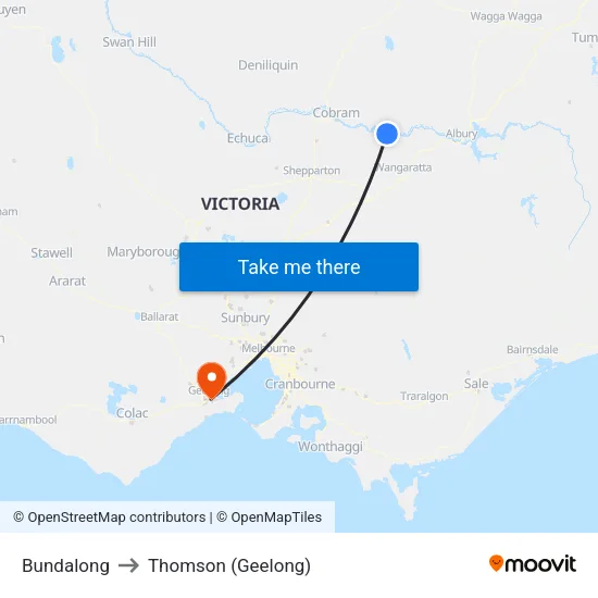 Bundalong to Thomson (Geelong) map