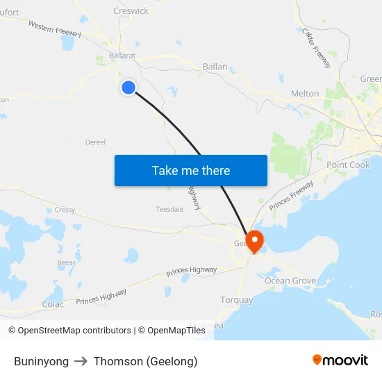 Buninyong to Thomson (Geelong) map