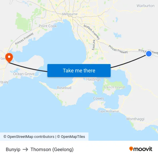 Bunyip to Thomson (Geelong) map