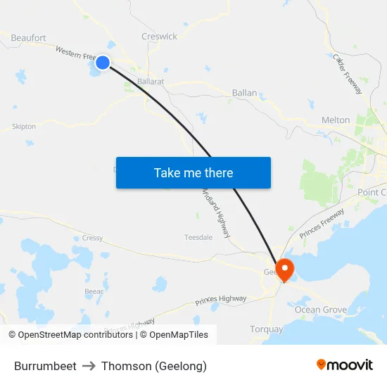 Burrumbeet to Thomson (Geelong) map