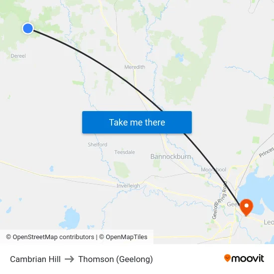 Cambrian Hill to Thomson (Geelong) map