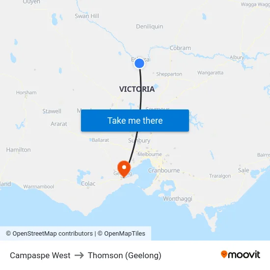 Campaspe West to Thomson (Geelong) map