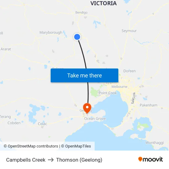 Campbells Creek to Thomson (Geelong) map