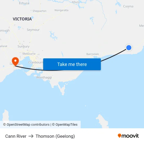 Cann River to Thomson (Geelong) map