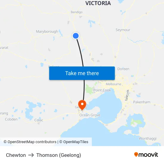 Chewton to Thomson (Geelong) map