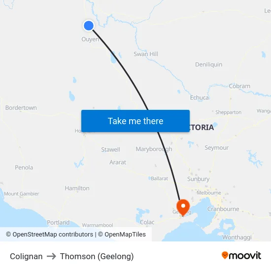 Colignan to Thomson (Geelong) map