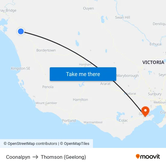 Coonalpyn to Thomson (Geelong) map