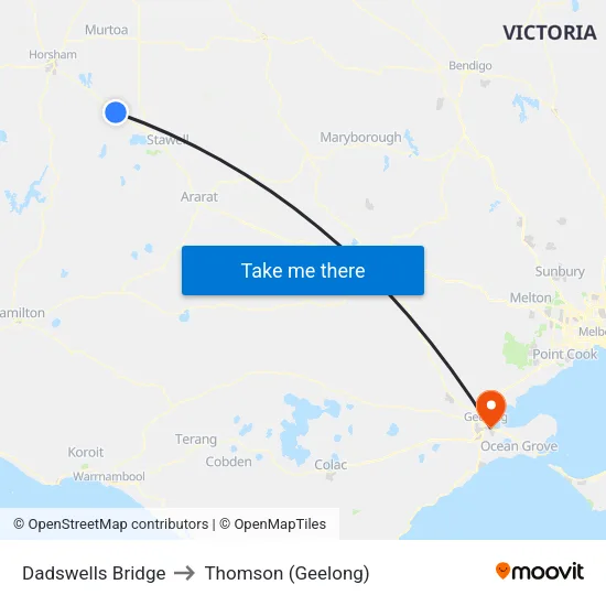 Dadswells Bridge to Thomson (Geelong) map