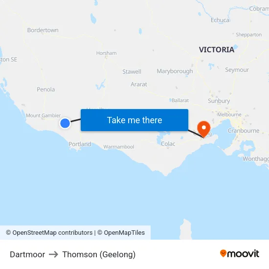 Dartmoor to Thomson (Geelong) map