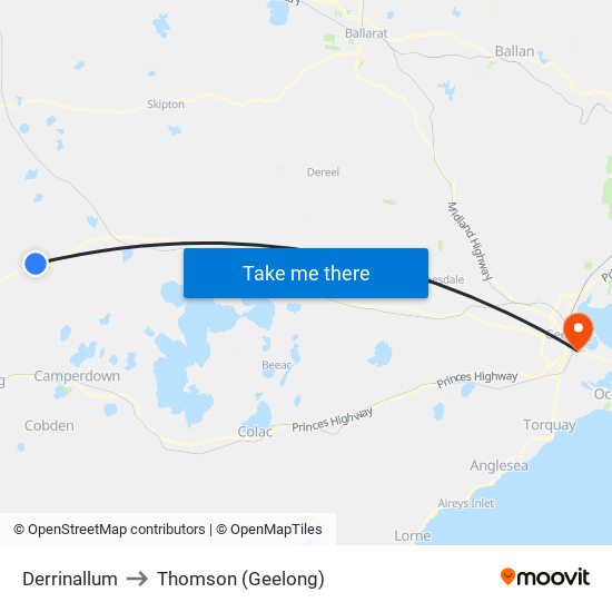 Derrinallum to Thomson (Geelong) map