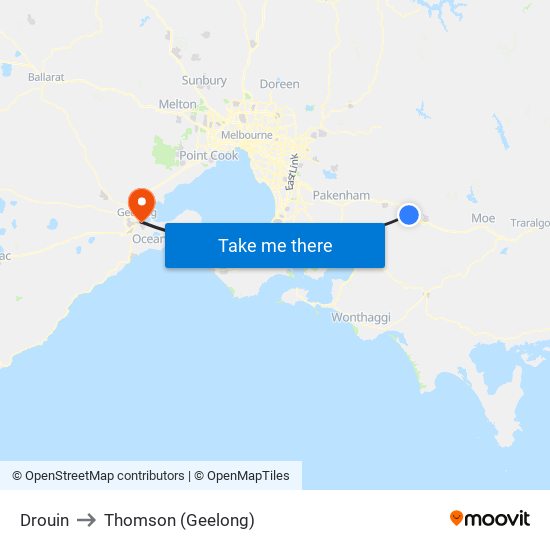 Drouin to Thomson (Geelong) map