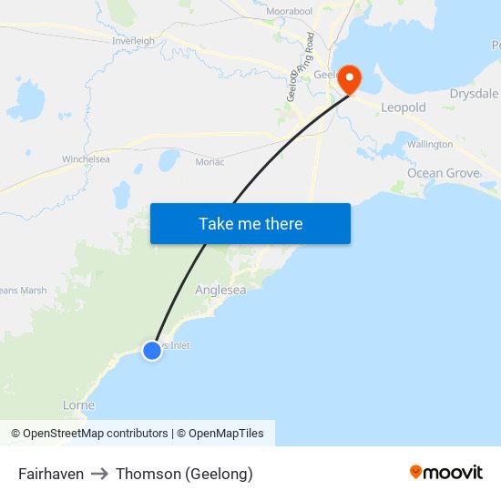 Fairhaven to Thomson (Geelong) map