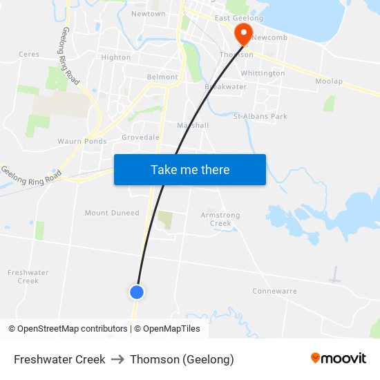 Freshwater Creek to Thomson (Geelong) map