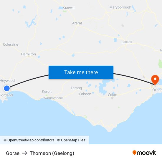 Gorae to Thomson (Geelong) map