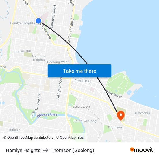 Hamlyn Heights to Thomson (Geelong) map