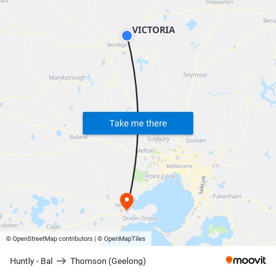 Huntly - Bal to Thomson (Geelong) map