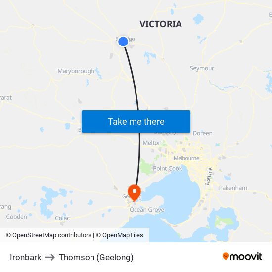 Ironbark to Thomson (Geelong) map