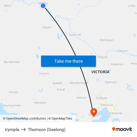 Irymple to Thomson (Geelong) map