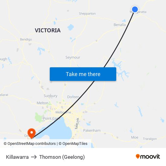 Killawarra to Thomson (Geelong) map