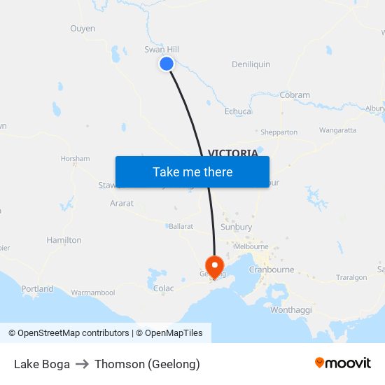 Lake Boga to Thomson (Geelong) map