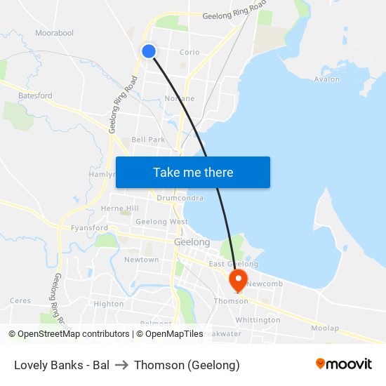 Lovely Banks - Bal to Thomson (Geelong) map