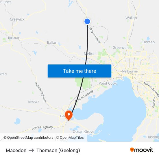 Macedon to Thomson (Geelong) map