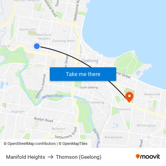 Manifold Heights to Thomson (Geelong) map