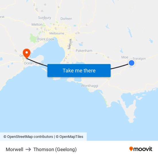 Morwell to Thomson (Geelong) map