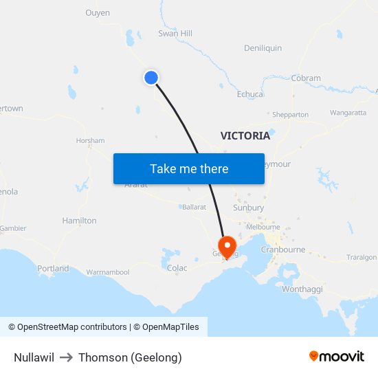 Nullawil to Thomson (Geelong) map