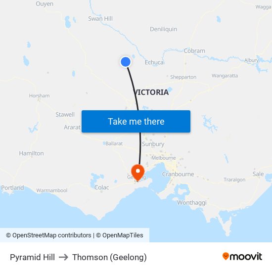 Pyramid Hill to Thomson (Geelong) map