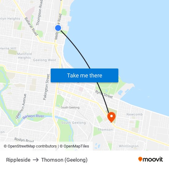 Rippleside to Thomson (Geelong) map