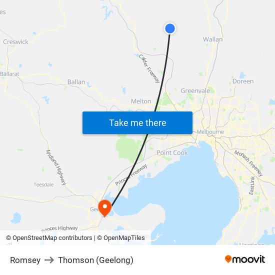 Romsey to Thomson (Geelong) map