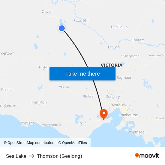 Sea Lake to Thomson (Geelong) map