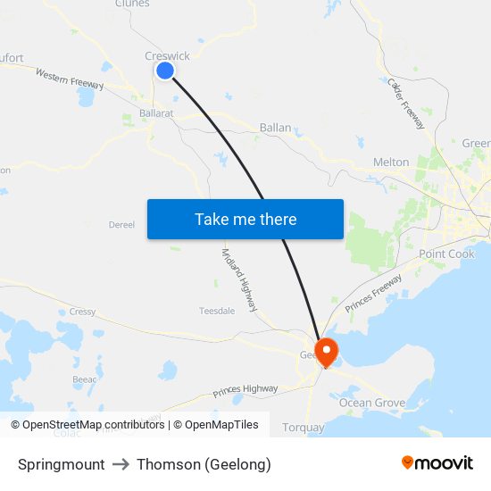 Springmount to Thomson (Geelong) map