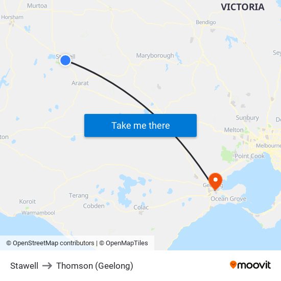 Stawell to Thomson (Geelong) map