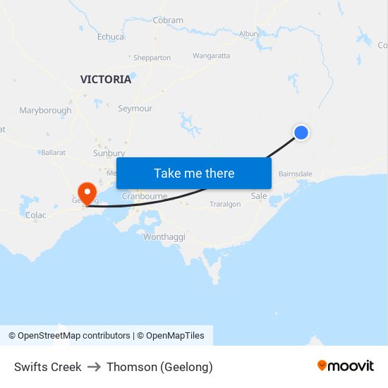 Swifts Creek to Thomson (Geelong) map