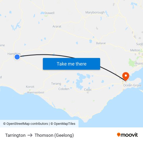 Tarrington to Thomson (Geelong) map