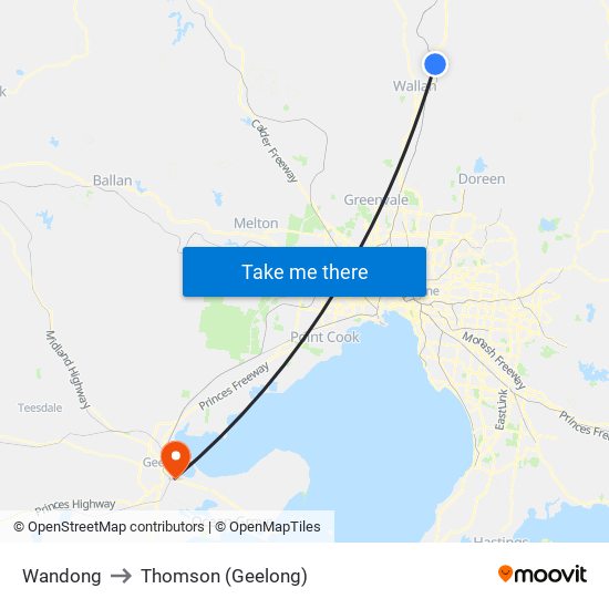 Wandong to Thomson (Geelong) map