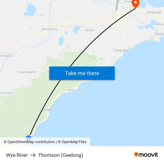 Wye River to Thomson (Geelong) map