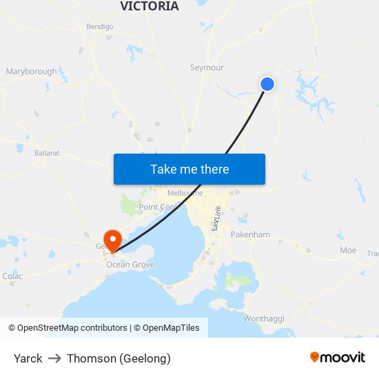 Yarck to Thomson (Geelong) map