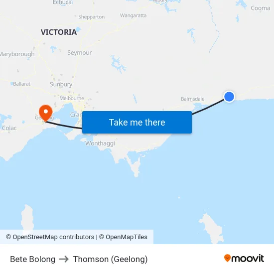Bete Bolong to Thomson (Geelong) map