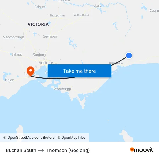 Buchan South to Thomson (Geelong) map
