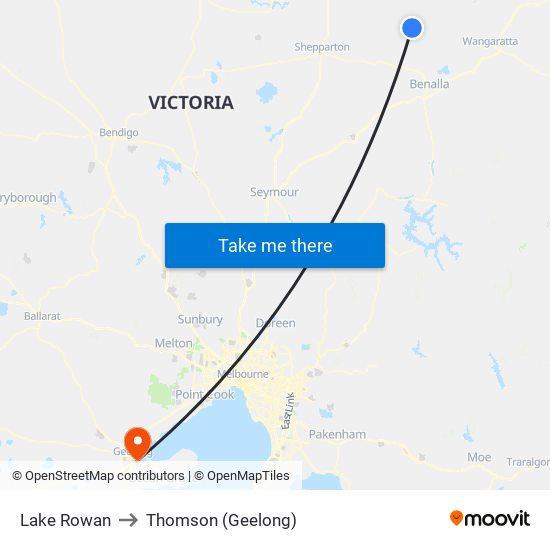 Lake Rowan to Thomson (Geelong) map