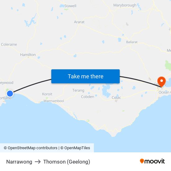 Narrawong to Thomson (Geelong) map