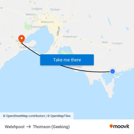 Welshpool to Thomson (Geelong) map